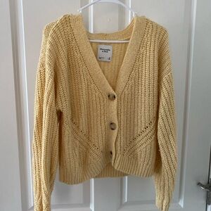 Abercrombie & Fitch Yellow Cardigan Sweater V-Neck Cable Knit